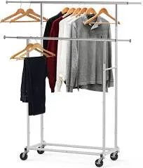 Standard Double Rod Garment Rack, Silver