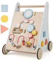 Costway Wooden Baby Walker with Multiple Activities Center