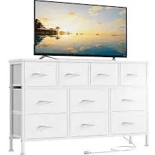 Gikpal TV Stand with 10 Drawers Dresser and Charging Station for TVS Up to 55 inch, White