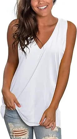 SAMPEEL Women's Summer Tank Tops Basic Tanks V Neck Sleeveless T Shirts Side Split