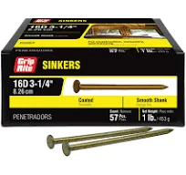 Grip Rite Sinker Nail Coated Smooth Shank 1lb. 12D 3-1/4&#034; 16CTDSKR1 - Sealed