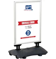 M&T Displays WindPro Lite Weather and Wind Resistant Outdoor Pavement Curb Sidewalk Sign Holder for 30x40 Inch Posters Black Aluminum Easy Front Loading Snap Frame Durable LDPE Black Water Base