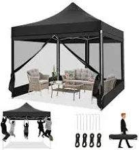 TOOLUCK 10x10 Heavy Duty Pop Up Canopy Tent with 4 Sidewalls, Commercial Gazebo Party Tent with Mosquito Netting Wall Easy Set Up Outdoor Instant Screen Tent for Backyard, Patio, Garden, White