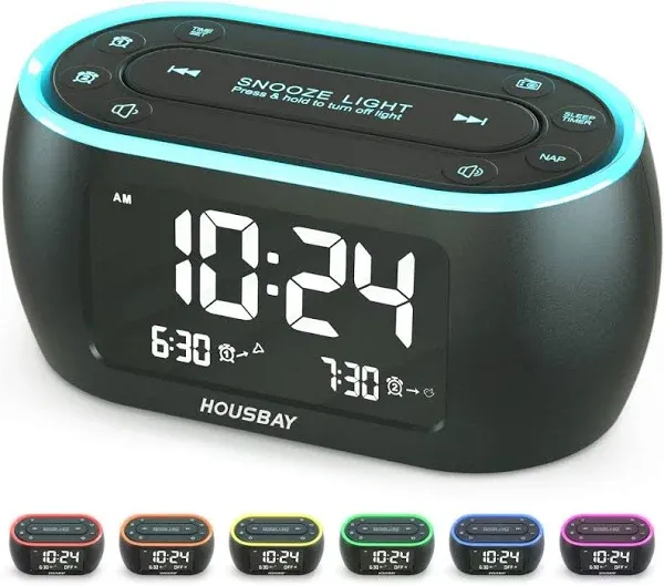 Glow Small Alarm Clock Radio for Bedrooms with 7 Color Night Light, Dual Alar...