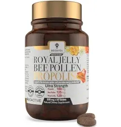 Bee and You Royal Jelly, Propolis Extract, Bee Pollen, 60ct, 100% Natural Superfood, Ultra Pure, Immune Support Supplement, Antioxidants, Keto, Paleo, Gluten-Free