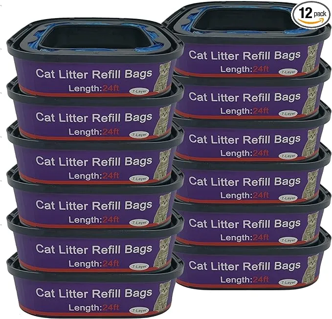 12 Pack Cat Litter Refill Bags Cartridge Compatible with Genie Cat Litter Standard and Plus Pails