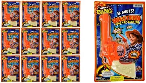 JA-RU Cap Gun Revolver Toy (6 Toy Guns) 8 Shot Ring-Caps Handgun. Fake Gun Toy Pistol for Kids. Halloween Costume & Western Movie Plastic Prop Gun. Shooter Game. 913-12p