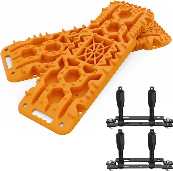 ALL-TOP Traction Boards with Build-in Jack Base, 2PCS Recovery Boards & Mounting Kit for Overlanding (4th Gen, Orange)