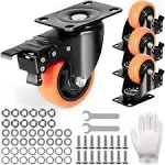 VEVOR Caster Wheels 3-Inch Swivel Plate Casters Set of 4 PBJLCSJAZ4J27UKMWV0