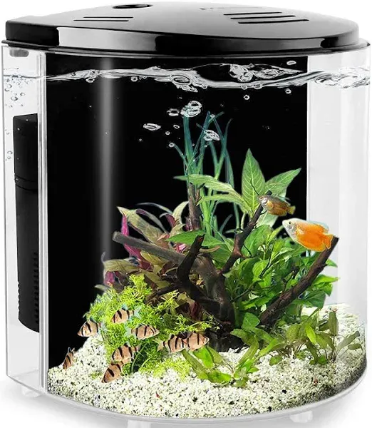 YCTECH 1.2 Gallon Betta Aquarium Starter Kits Fish Tank with LED Light and Filter Pump Black (320black)