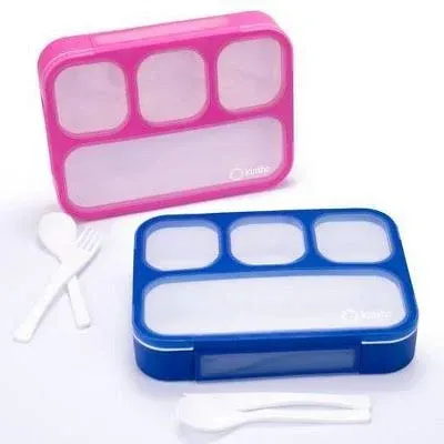 Kinsho 8pc (Set of 2) 4C Classic Bento Lunch Box 4 Section Leak Proof Food Storage Boxes Denim Blue/Rose