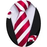 Barry.Wang Stripe Men Ties Set Classic Woven Necktie with Handkerchief Cufflinks Formal Red and White, One Size