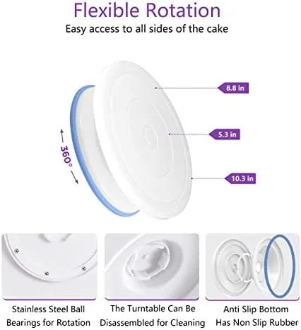 Boyun Cake Decorating Kit, Cake Decorating Supplies Include Revolving Cake Turntable, 2 Spatulas,3 Icing Comb Scraper, Leveler，Piping Bags and Tips Set Includes 64 Piping Tips with Book(Purple)