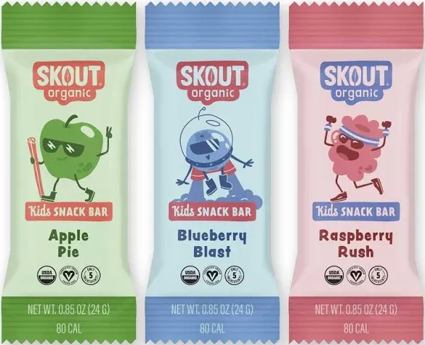 Skout Organic Real Food Bars for Kids Fruit Variety Pack 36 Pack Organic Snacks for Kids Plantbased Nutrition No Refined