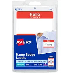 Avery Border Name Badge Labels Red Pack of 100 2.34x3.375&#034; (5140)