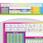 Really Good Stuff 24PK Zaner-Bloser Self-Adhesive Vinyl Desktop Reference Nameplate with Numbers, Grid, Shapes, Money-Traditional Manuscript Name Tags