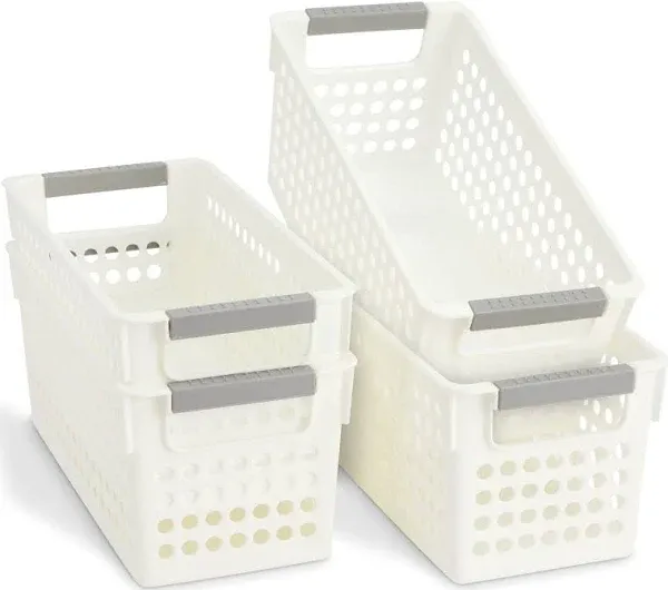 4-Pack Pink Plastic Storage Crate Small Baskets for Organizing Collapsible Storage Crates for Desk Organizers,Stackable Cute Storage Bins for Classroom,Office,Bathroom 5.9"x 3.9" x 2.3"