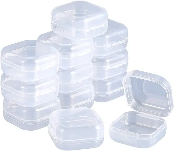 12 Pack Clear Plastic Beads Storage Containers Box with Hinged Lid For