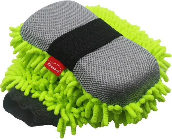 Ultimate Car Wash Mitt - 2 Pack - Premium Chenille Microfiber Wash Mitt - Wash Sponge - Wash Glove - Lint Free - Scratch Free(Green)