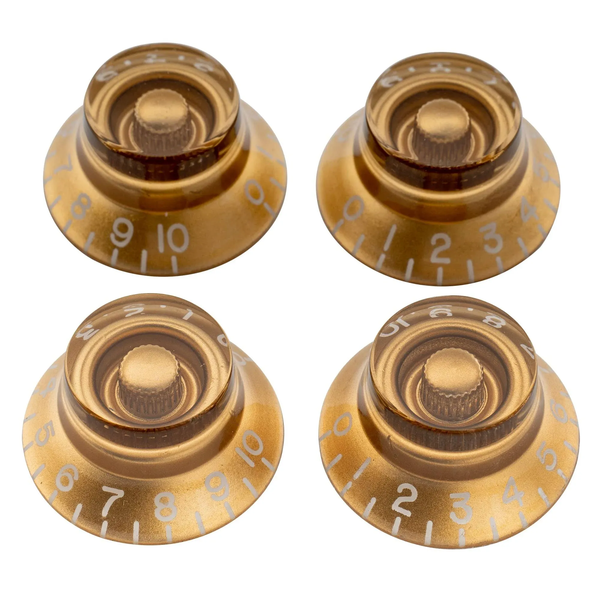 Musiclily Pro Inch USA LP Guitar Top Hat Knobs Fine 24-Spline Bell Knobs for USA Les Paul CTS Pots Electric Guitar, Gold (Set of 4)