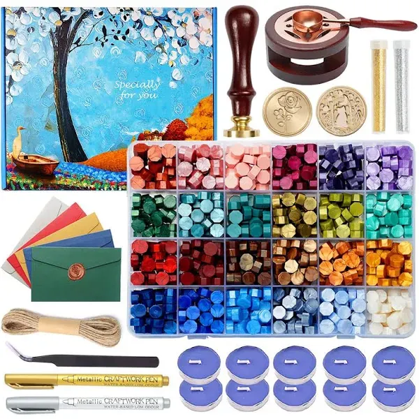 Comealltime Wax Seal Kit with Gift Box 624 Pcs Wax Seal Beads with 2 Pcs Wax Seal ...