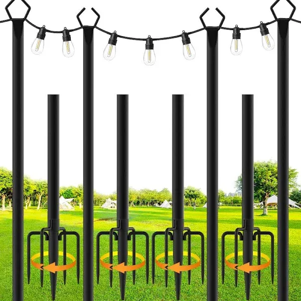 4 Pack String Light Poles,10 Ft Metal Poles with Fork for Outdoor String 