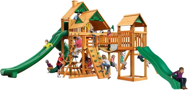 Gorilla Playsets Treasure Trove II Swing Set, Wood Roof