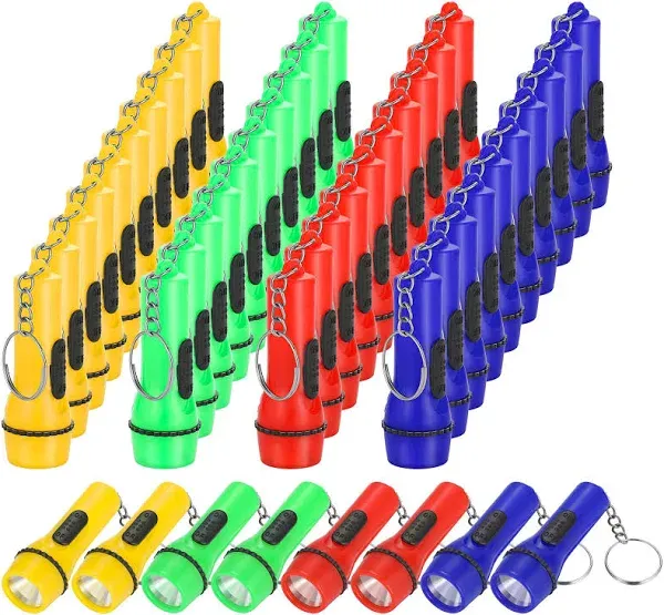 48 Pieces Mini Flashlight Keychain Bulk Assorted Colors Lightweight, Portable To