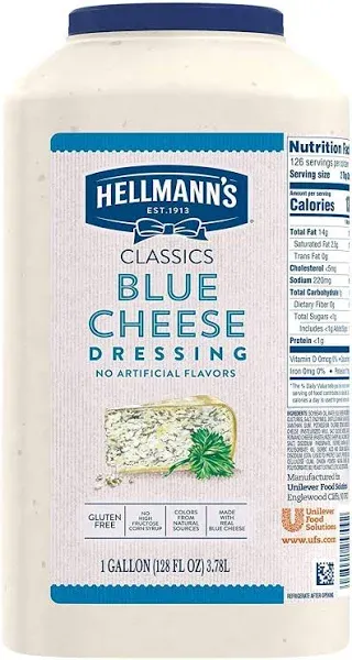 Hellmann's Classics Blue Cheese Salad Dressing Jug Gluten Free, No Artificial Flavors or High Fructose Corn Syrup, Colors from Natural Sources, 1 gallon (Pack of 1)