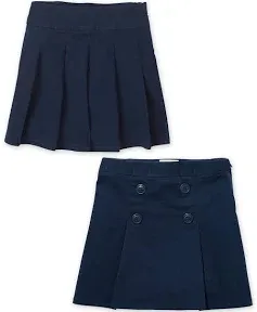 Girls Uniform Stretch Pleated Button Skort 2-Pack - Blue