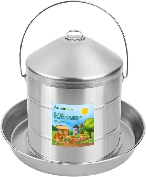 Chicken Waterer 3L / 0.8Gal, 304 Food-Grade Stainless Steel Poultry Waterer, Automatic Chicken Waterer Heavy-Duty 0.03 Inch Metal-Thickness