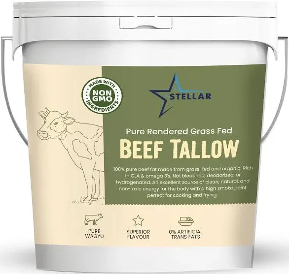 Stellar - Beef Tallow - 100% Grass-Fed & Finished - Good for Cooking, Baking and Frying - Food Grade - 2 LBS