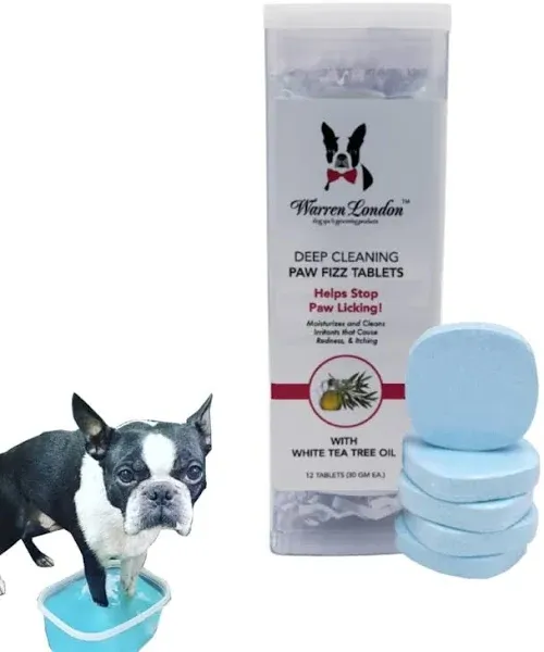 Warren London Deep Cleaning Paw Soak | Soothing Itchy Paw Relief for Dogs with Seaweed, Tea Tree Oil, & Aloe Vera | Anti Licking for Dogs Paws | 5 Minute Paw Spa Service at Home | 12 Tablets