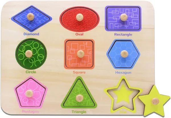 Aile Toddler Wooden Preschool Learning Shape Peg Puzzle Board Toys