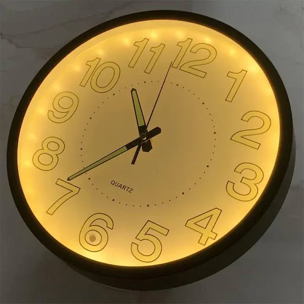 12 Inch Silent Lighted Up Glow in The Dark Wall Clock