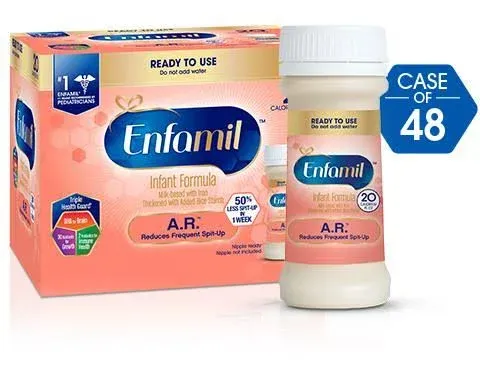 Enfamil A.R. 48 bottles (2 fl oz each), Ready to Feed Baby Formula Bottles, reduces spit up in 1 week, Omega 3 DHA & Iron, thickened with rice starch