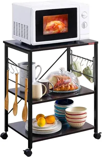 Mr IRONSTONE Microwave Cart 23.7'' for Small Space, 3-Tier Coffee Cart Rolling Kitchen Utility cart Microwave Stand on Wheels, Black