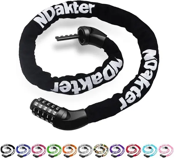 NDakter Bike Chain Lock, 5 Digit Combination Heavy Duty Anti Theft Bicycle Chain Lock, 3.2/4.27/5Ft Long Security Resettable Bike Locks for Bike, Bicycle, Scooter, Motorcycle, Door, Gate, Fence