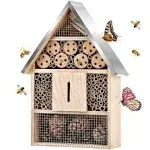 Wooden Mason Insect Bee Butterfly House,Insect Hotel,an Outdoor Hanging Bamboo Habitat for Bee Butterfly Ladybugs Live,Bee Box,Butterfly Habitat for Garden,9 x 15.7 x 2.5 Inch