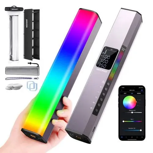 Neewer RGB1 Magnetic Handheld LED Light Stick Silver, 9.8" Wands, Base Models, Bi Color RGB, DC/Battery Power, 1, Internal, App Compatible, Weight