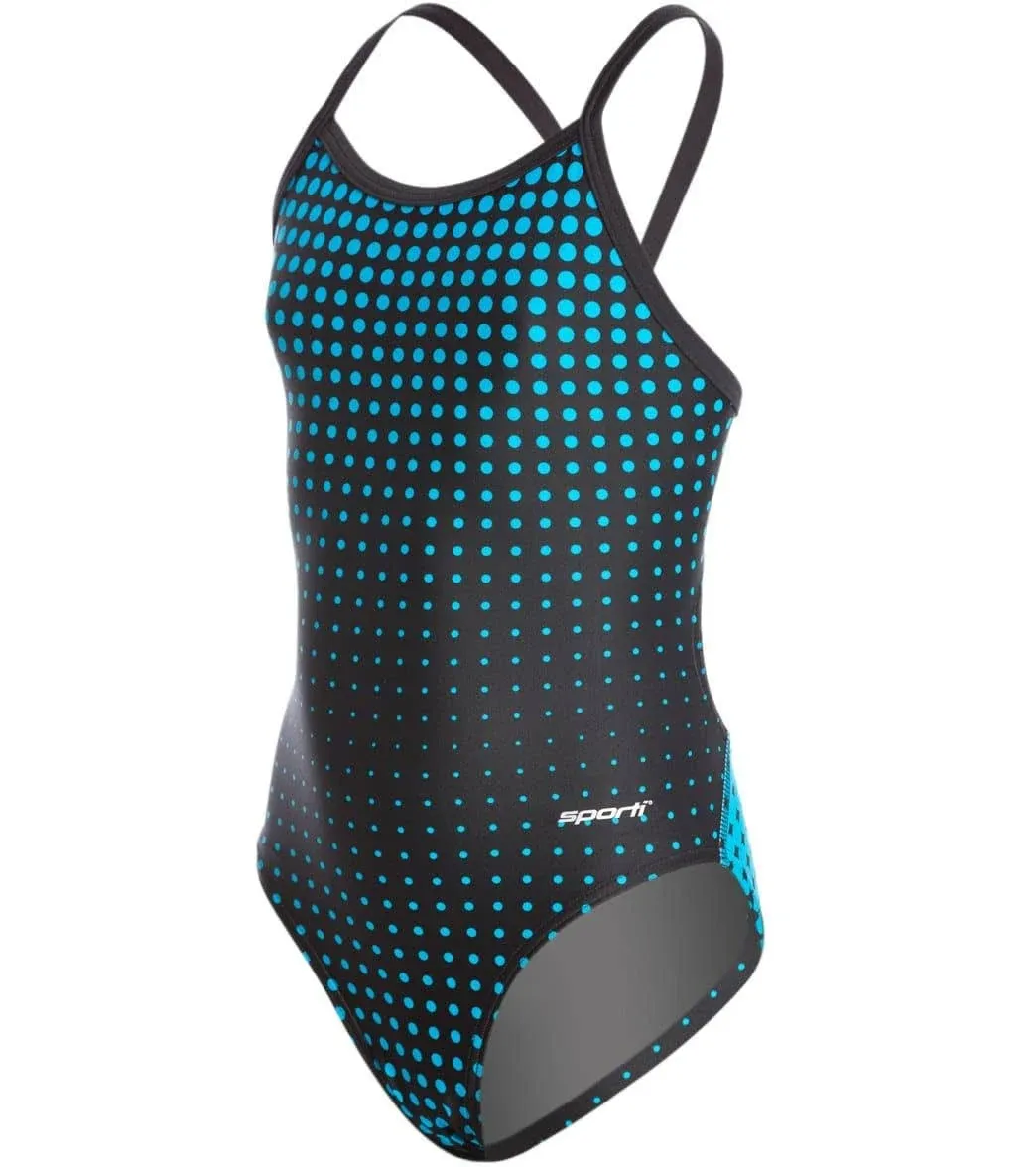 Sporti Molecule Thin Strap One Piece Swimsuit Youth 22-28 - Blue/Black | Lycra ...