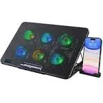 LIANGSTAR Laptop Cooling Pad, Laptop Cooler with 6 Quiet Fans 7 Color Light for 12-17 inch Notebook Gaming Fan Stable Stand, 7 Height & Wind Spee