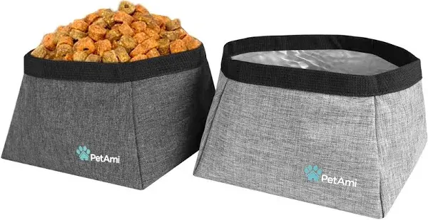 PetAmi Collapsible Dog Travel Bowls, Large Lightweight Foldable Bowl, Water Food Bowls for Pets Dogs for Hiking, Camping, Backpacking, Kibble, 2 Pack (Heather Grey)