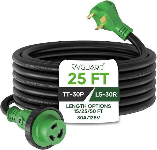 RVGUARD 30 Amp 50 Foot RV Power Extension Cord, Heavy Duty STW Cord with LED ...