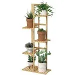 Laiensia Bamboo 5 Tier 6 Potted Plant Stand Rack Multiple Flower Pot Holder Shelf, Indoor&Outdoor Planter Display Shelves for Patio Garden, Living Room, Corner Balcony and Bedroom,Wood Color