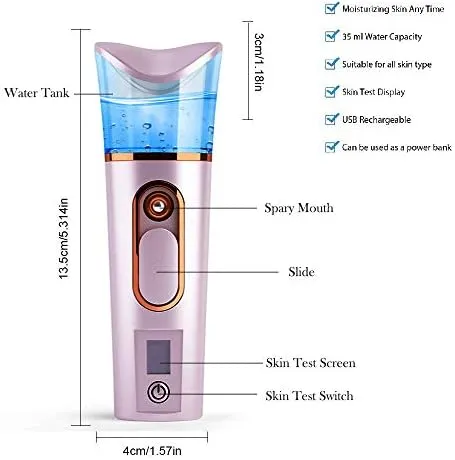 Nano Facial Mister with Skin Analyzer Moisture Tester, FANTEXY Portable Mini Cool Face Mist Steamer with USB, Handy Facial Sprayer for Eyelash Extensions, Face Moisturizing,Hydration Refreshing