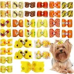 Pet Show Mixed Styles Pet Cat Puppy Topknot Small Dog Hair Bows with Rubber Bands Grooming Accessories Orange Pack of 20