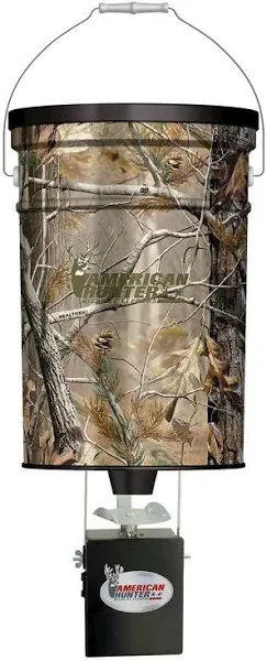 American Hunter 50 LB Hanging Feeder | Hunting Durable Lightweight Camo Metal Game Feeder with Automatic Delivery System | with E-Kit Photocell Kit