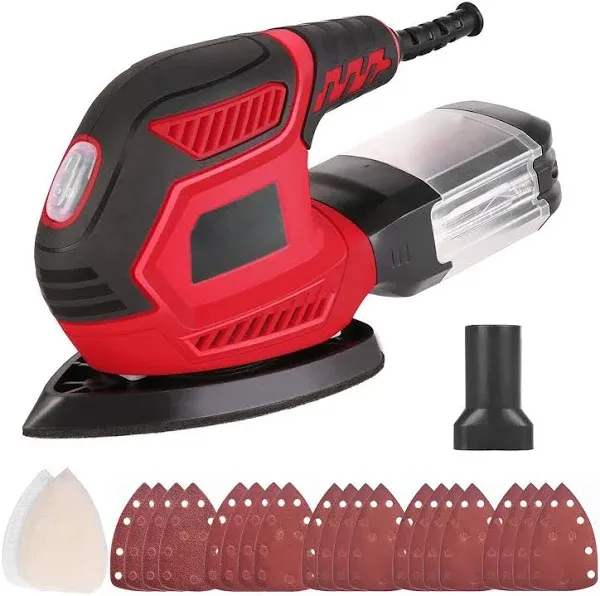 Sander, 200W Compact Electric Sander with 20Pcs Sandpapers & 2Pcs Polishing Pads, 14000 RPM, Hand Sanders with Efficient Dust Collection System for Wood,Woodworking,Sanding Works in Home