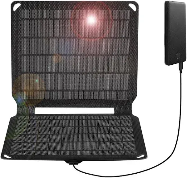 FlexSolar 10W Portable Solar Chargers 5V USB Small Power Emergency ETFE Panels Foldable IP67 Waterproof Camping Hiking Backpacking for Phones Fans Flashlight Watches Small Power Banks Battery Packs